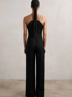 Reiss Black Olara Chain-Strap Wide-Leg Jumpsuit