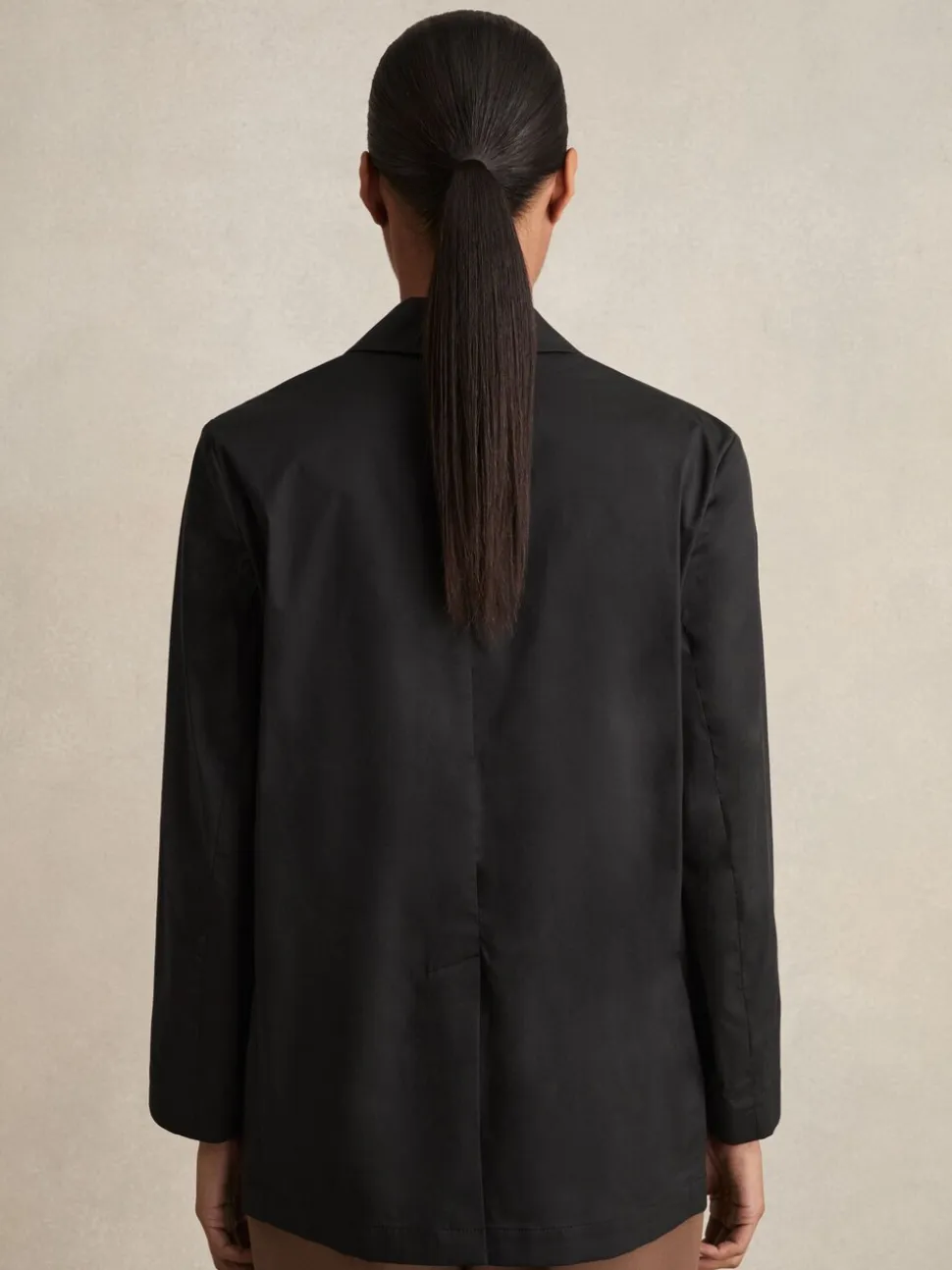Reiss Black Osbourne Cotton Blend Double Breasted Belted Jacket