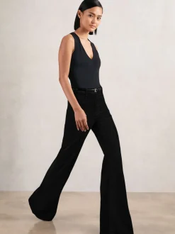 Reiss Black Sakura Patch-Pocket Flared Jeans
