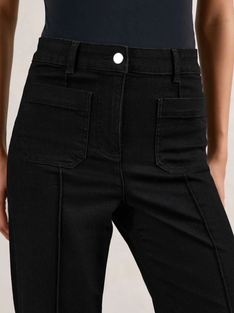 Reiss Black Sakura Patch-Pocket Flared Jeans