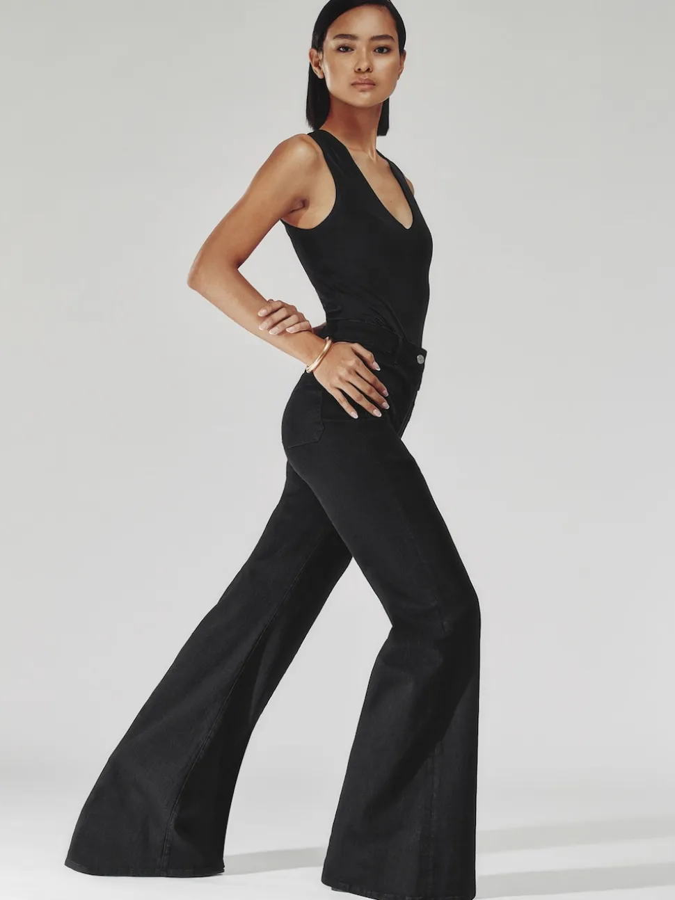Reiss Black Sakura Petite Patch-Pocket Flared Jeans