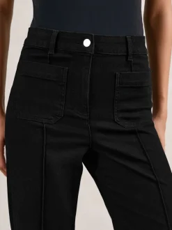 Reiss Black Sakura Petite Patch-Pocket Flared Jeans