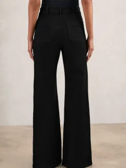Reiss Black Sakura Petite Patch-Pocket Flared Jeans