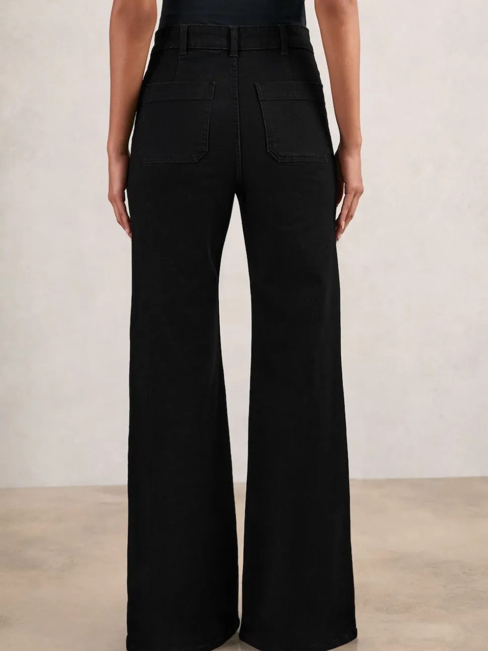 Reiss Black Sakura Petite Patch-Pocket Flared Jeans
