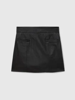 Reiss Black Seema Leather Welt-Pocket Mini Skirt