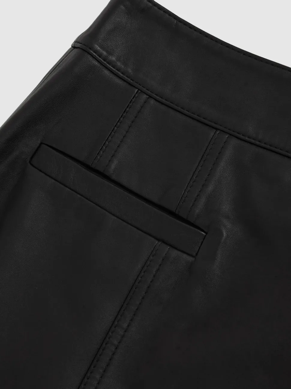Reiss Black Seema Leather Welt-Pocket Mini Skirt
