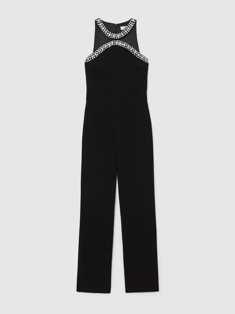 Reiss Black Simone Crystal-Embellished Cut-Out Jumpsuit