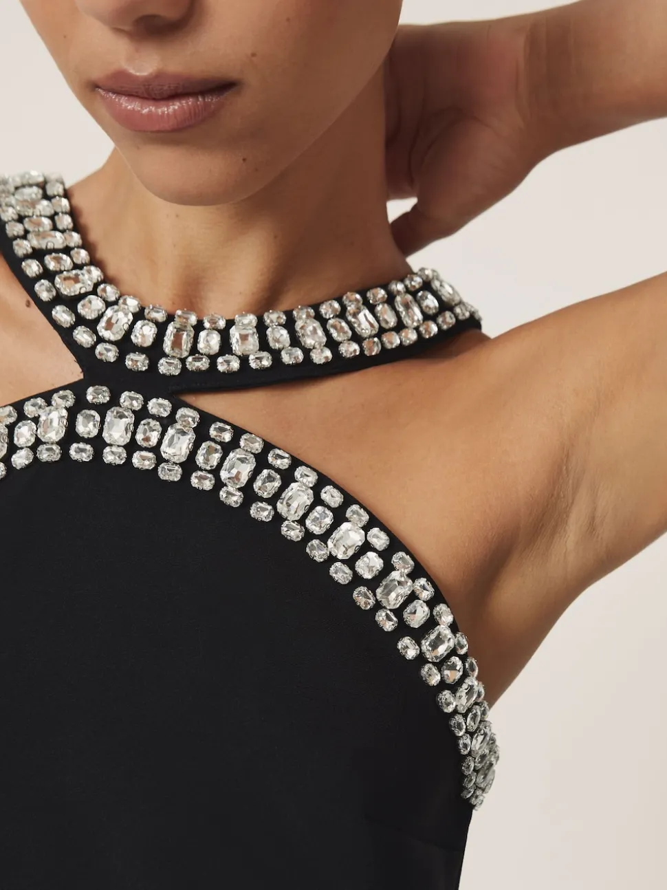 Reiss Black Simone Crystal-Embellished Cut-Out Jumpsuit
