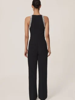 Reiss Black Simone Crystal-Embellished Cut-Out Jumpsuit