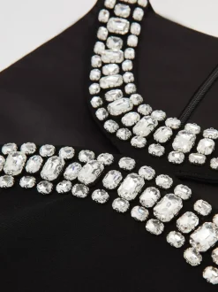 Reiss Black Simone Crystal-Embellished Cut-Out Jumpsuit