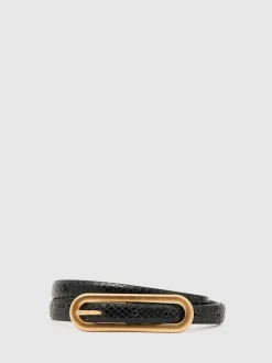 Reiss Black Snakeskin Chaya Suede Elongated-Buckle Skinny Belt