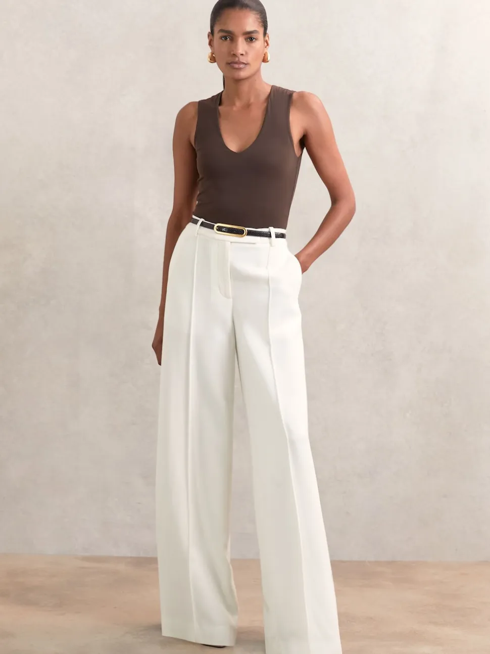 Reiss Black Snakeskin Chaya Suede Elongated-Buckle Skinny Belt