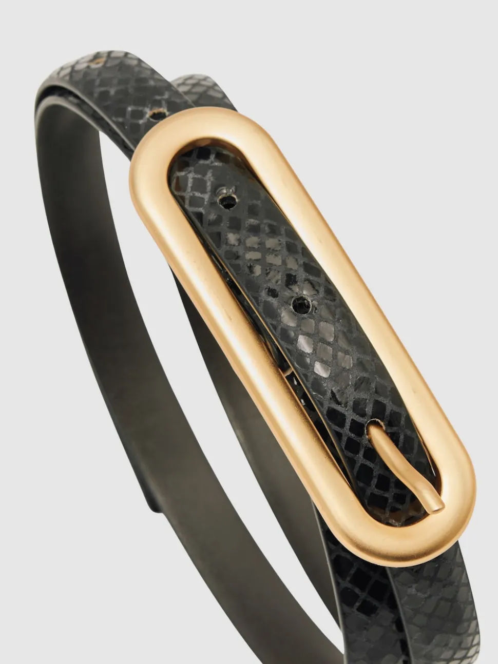 Reiss Black Snakeskin Chaya Suede Elongated-Buckle Skinny Belt