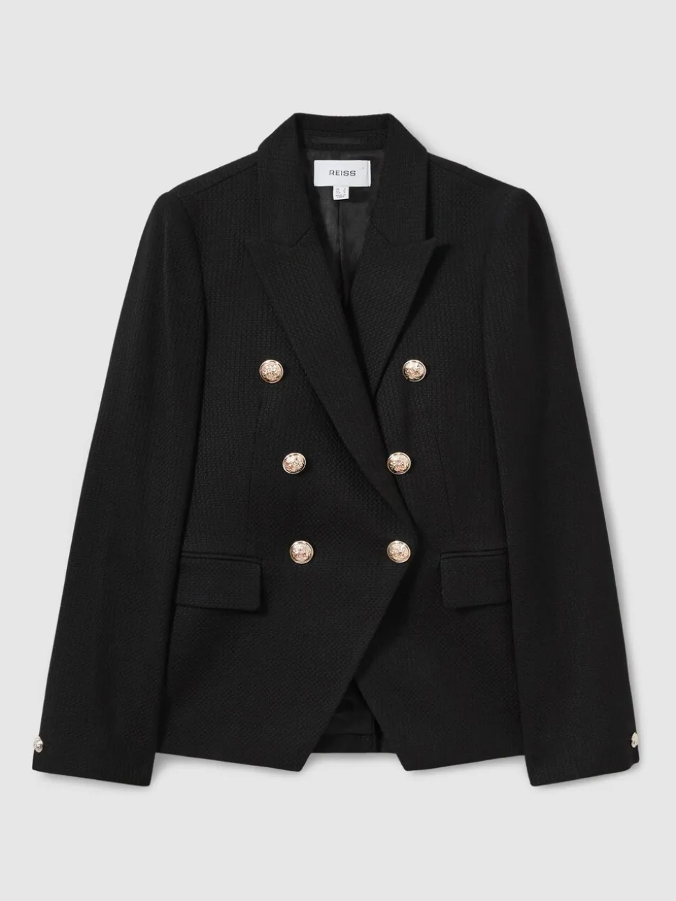Reiss Black Tally Petite Tailored Fit Textured Double Breasted Blazer