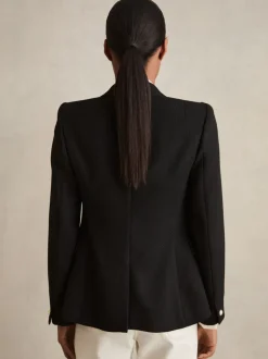 Reiss Black Tally Petite Tailored Fit Textured Double Breasted Blazer