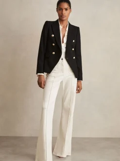 Reiss Black Tally Tailored Fit Textured Double Breasted Blazer