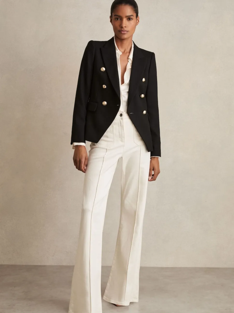 Reiss Black Tally Tailored Fit Textured Double Breasted Blazer