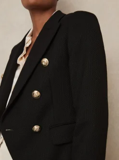 Reiss Black Tally Tailored Fit Textured Double Breasted Blazer