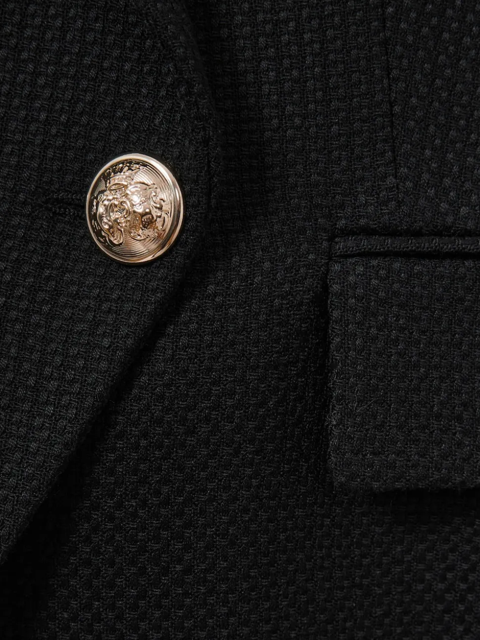 Reiss Black Tally Tailored Fit Textured Double Breasted Blazer