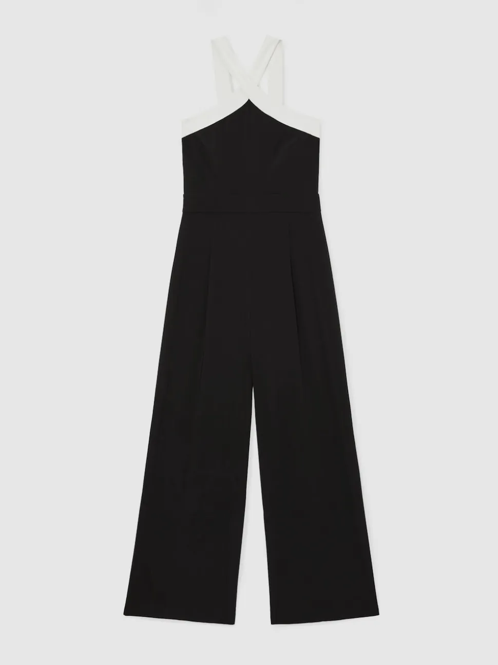 Reiss Black/Cream Cliona Colour-Block Halter Wide-Leg Jumpsuit
