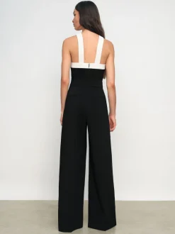 Reiss Black/Cream Cliona Colour-Block Halter Wide-Leg Jumpsuit