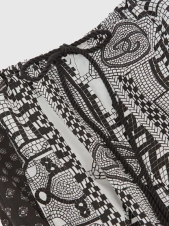 Reiss Black/Ivory Inara Scarf-Print Wide-Leg Jumpsuit