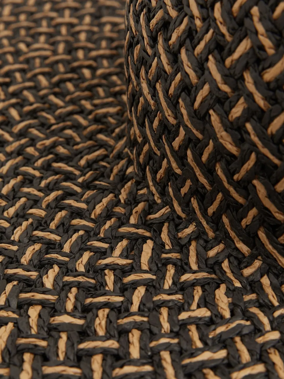 Reiss Black/Natural Sonia Straw Basket-Weave Sun Hat