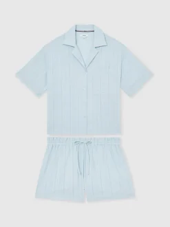 Reiss Blue Molly Cotton Pointelle Shirt and Shorts Set