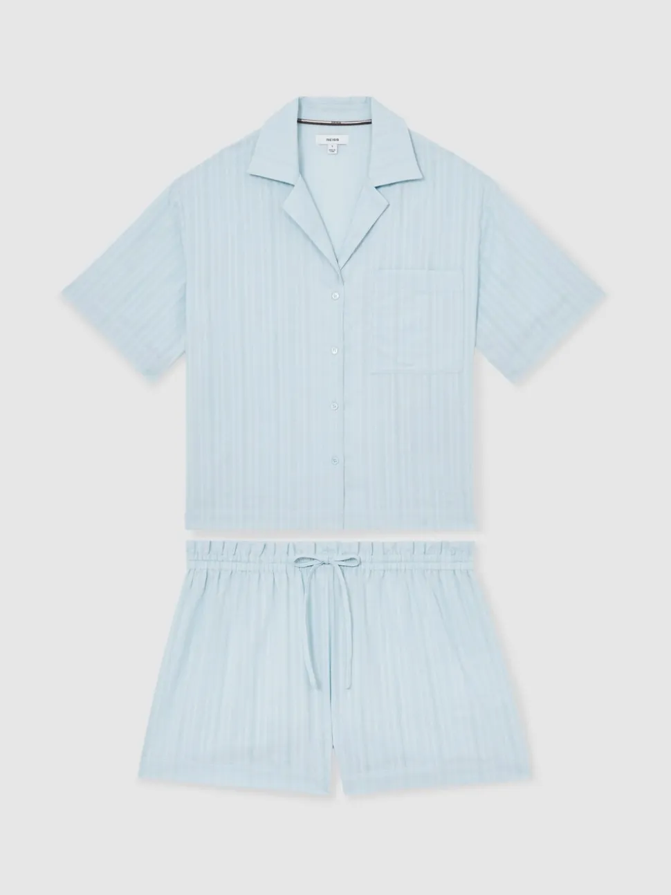 Reiss Blue Molly Cotton Pointelle Shirt and Shorts Set