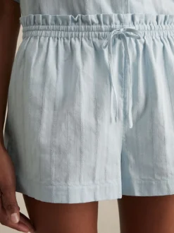 Reiss Blue Molly Cotton Pointelle Shirt and Shorts Set