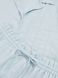 Reiss Blue Molly Cotton Pointelle Shirt and Shorts Set
