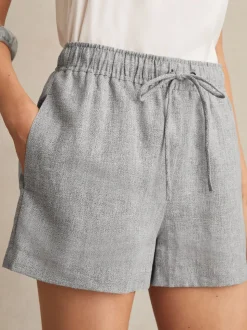 Reiss Blue Willow Linen-Blend Drawstring Shorts