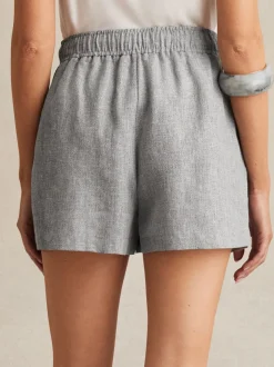 Reiss Blue Willow Linen-Blend Drawstring Shorts