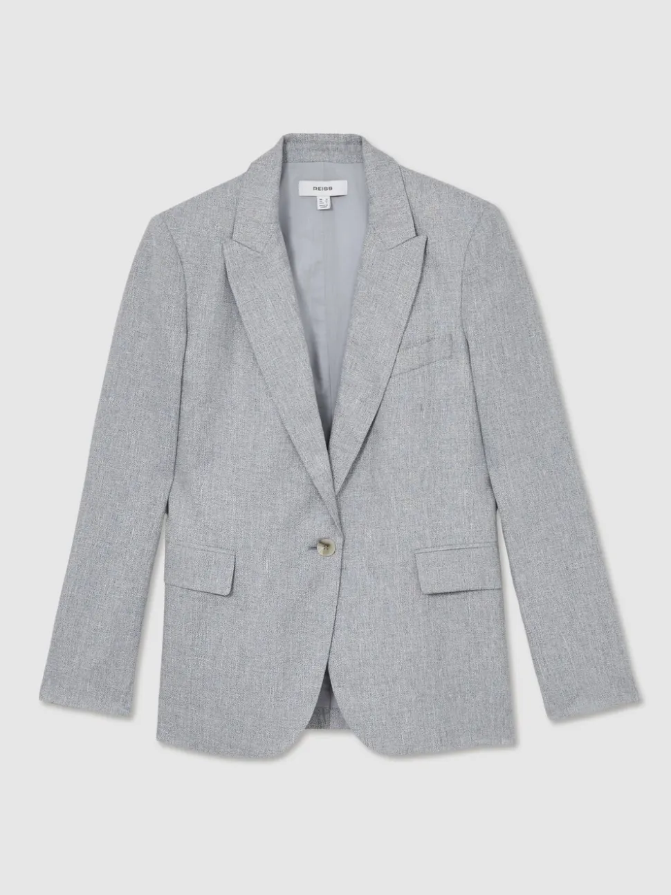 Reiss Blue Willow Linen-Blend Single-Breasted Blazer