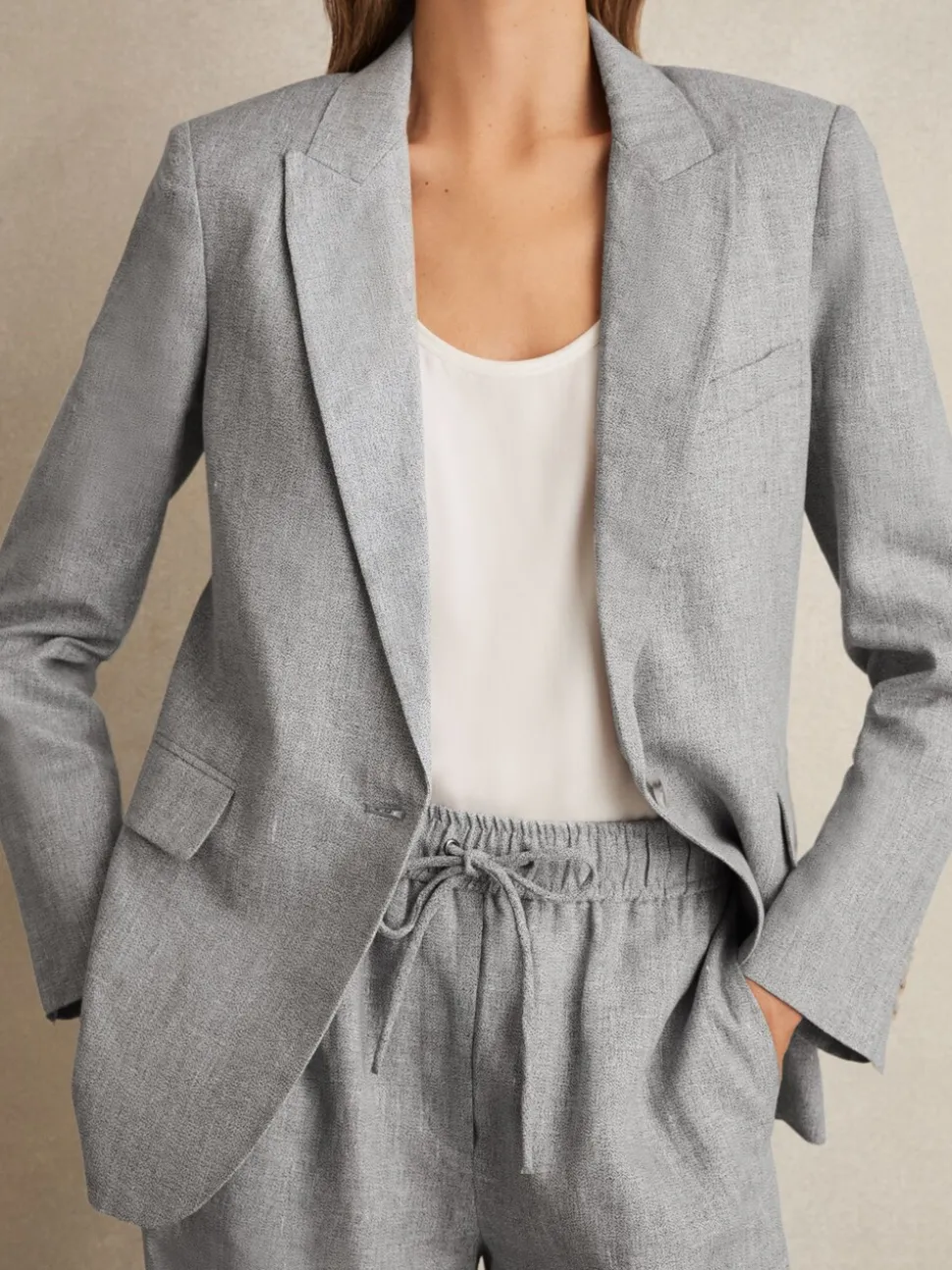 Reiss Blue Willow Linen-Blend Single-Breasted Blazer
