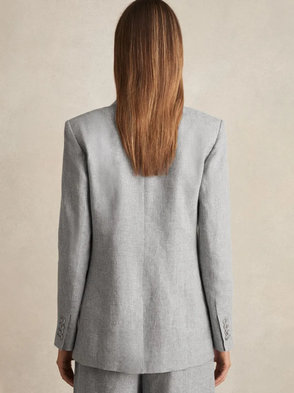 Reiss Blue Willow Linen-Blend Single-Breasted Blazer