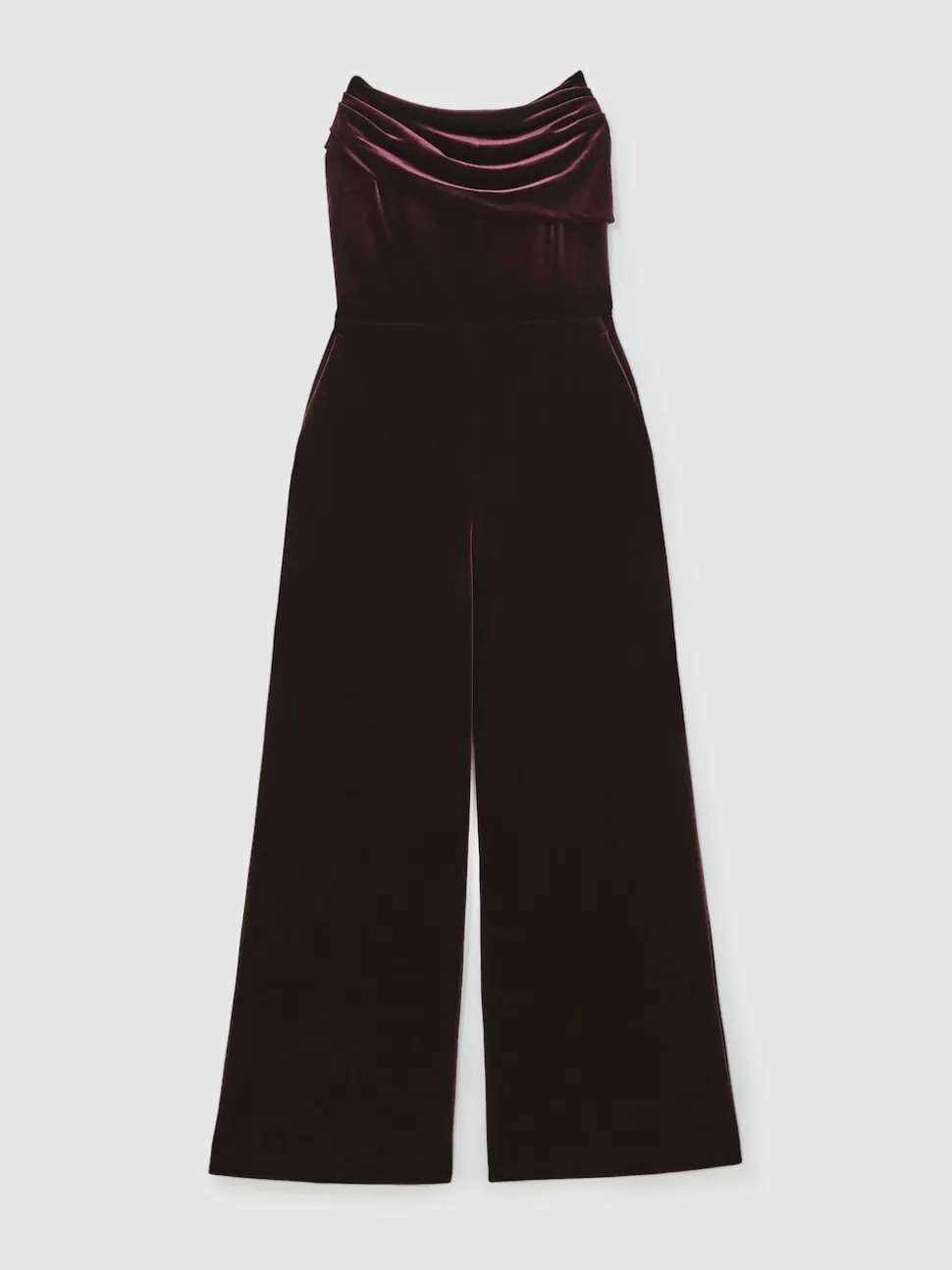 Reiss Burgundy Andria Petite Velvet Drape Strapless Jumpsuit