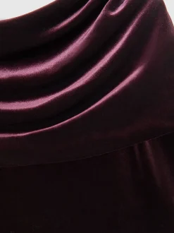 Reiss Burgundy Andria Petite Velvet Drape Strapless Jumpsuit