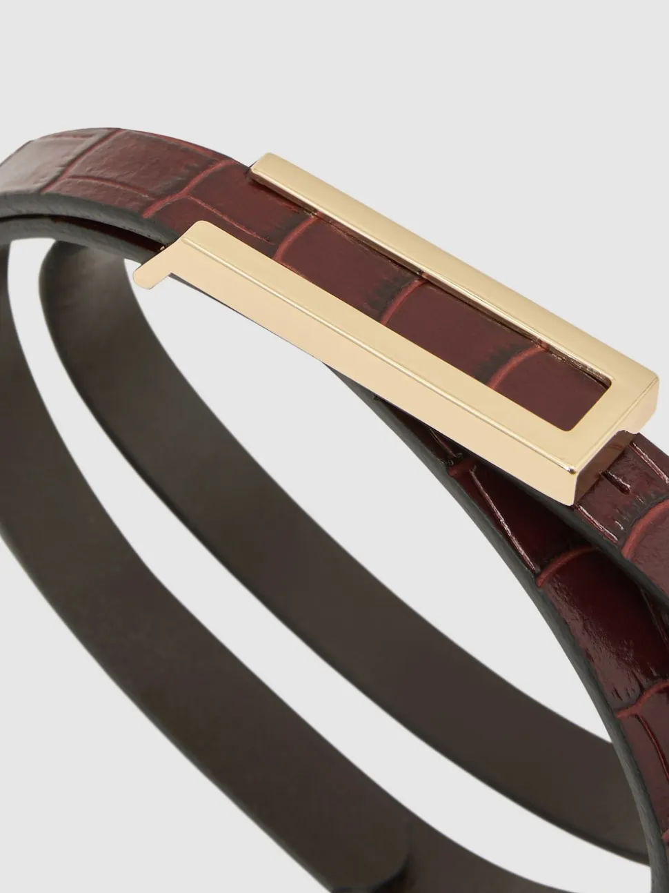 Reiss Burgundy Bronya Leather Crocodile-Effect Belt