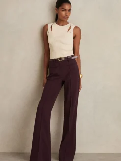 Reiss Burgundy Claude High Rise Flared Trousers