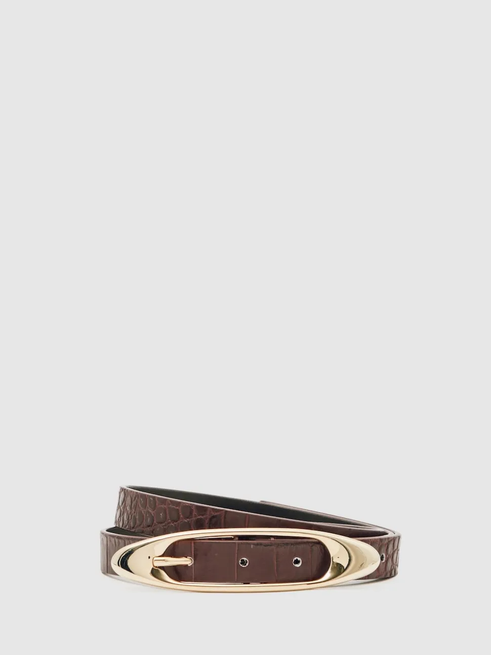 Reiss Burgundy Croc-Effect Evelina Leather Oval-Buckle Belt