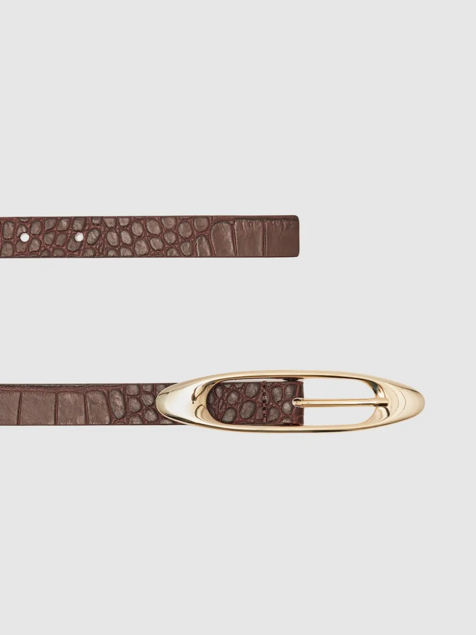 Reiss Burgundy Croc-Effect Evelina Leather Oval-Buckle Belt