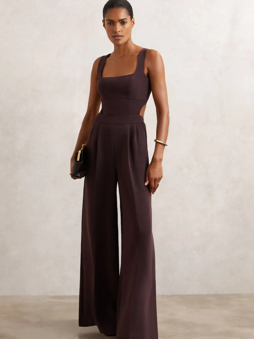 Reiss Burgundy Dion Petite Wide-Leg Cut-Out Jumpsuit