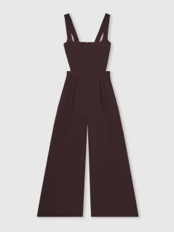 Reiss Burgundy Dion Petite Wide-Leg Cut-Out Jumpsuit