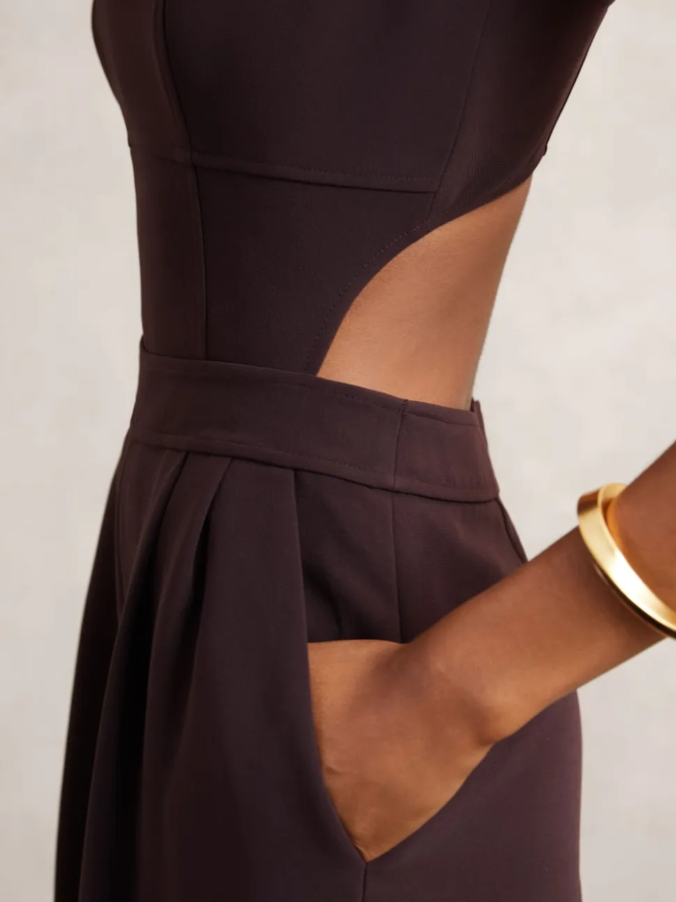 Reiss Burgundy Dion Petite Wide-Leg Cut-Out Jumpsuit