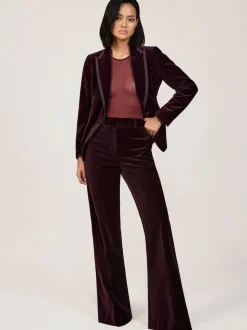 Reiss Burgundy Elia Petite Velvet Tuxedo-Stripe Flared Trousers