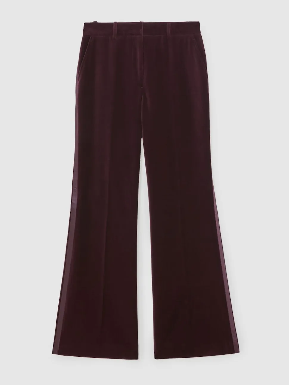 Reiss Burgundy Elia Petite Velvet Tuxedo-Stripe Flared Trousers