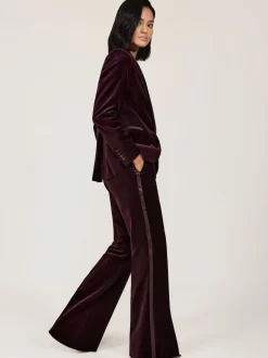 Reiss Burgundy Elia Petite Velvet Tuxedo-Stripe Flared Trousers