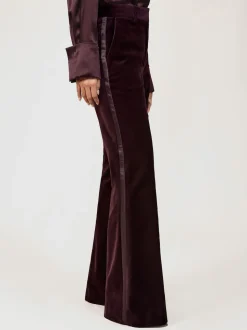 Reiss Burgundy Elia Petite Velvet Tuxedo-Stripe Flared Trousers