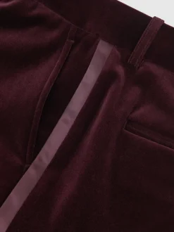 Reiss Burgundy Elia Petite Velvet Tuxedo-Stripe Flared Trousers